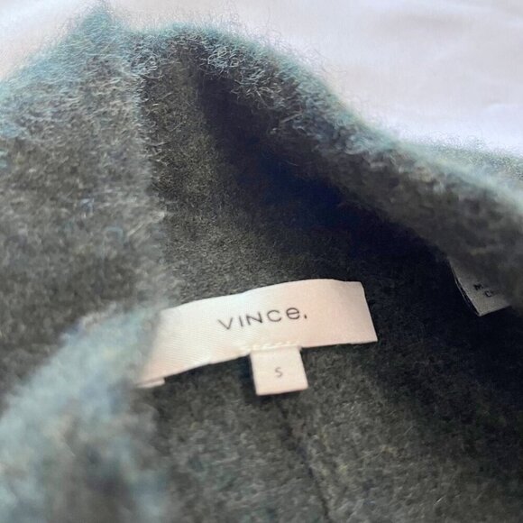 VINCE DARK GREEN BOILED CASHMERE FRONT WRAP SWEATER PULLOVER - S - Picture 8 of 13